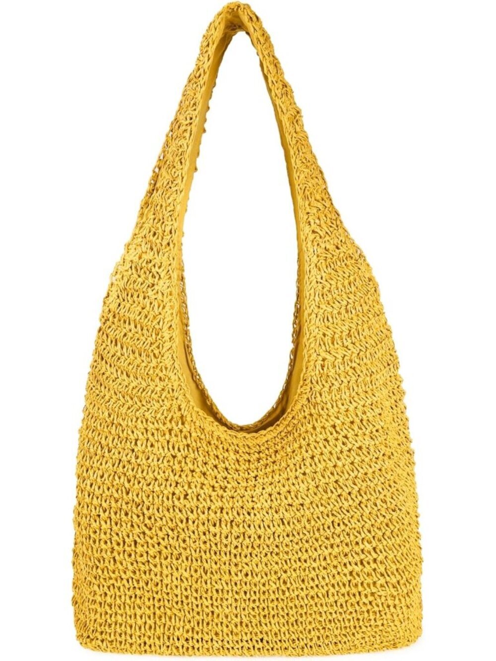 Women's Yellow Large Straw Beach Bag Handmade Woven Shoulder Bags for Summer